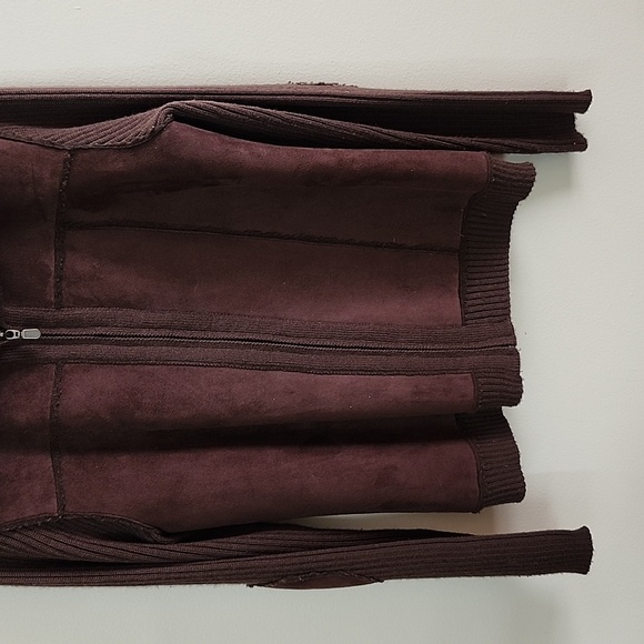 Style & Co brown wool blend full zip faux suede sweater fall staple ribbed Large - Picture 3 of 7